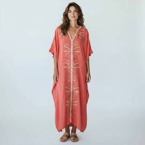 NEW SKEMO long kaftan maxi dress in coral reef